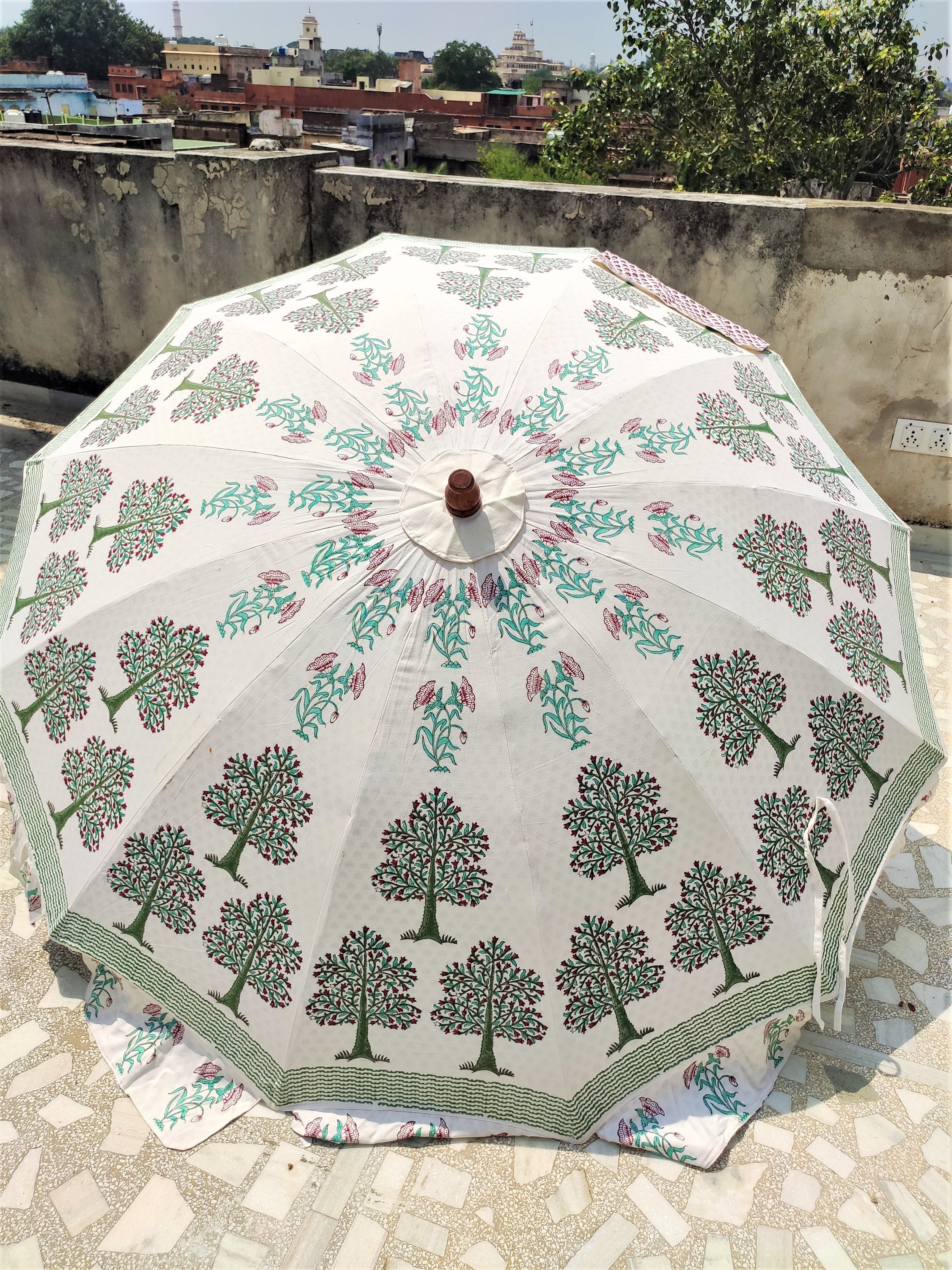 Hand Block Printed Garden Umbrella,canvas Cotton Parasol,in