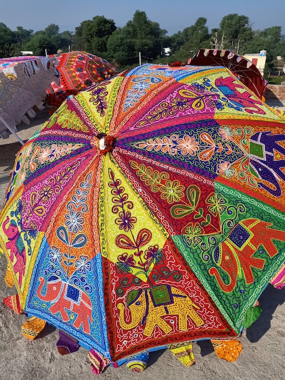 Buy Decorative Designer Umbrellas Multi Coloured Indian Traditional Parasol Garden Large Patio Umbrella Embroidered Umbrella Parasol Online in India Etsy