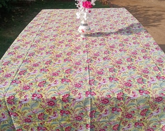 Hand Block Print Tablecloth: Floral Indian Cotton Dining Table Cover