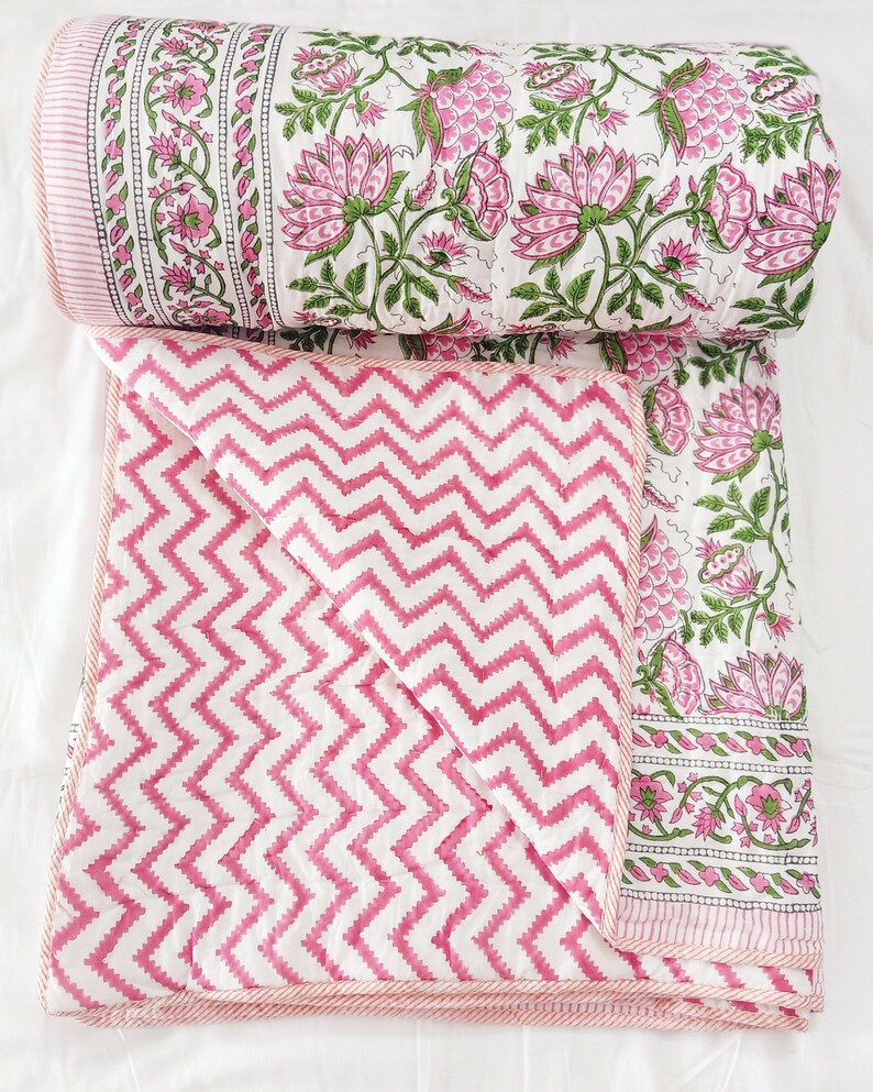 Indian Quilt Hand Quilted Blanket Traditional Throw Hand Block Etsy