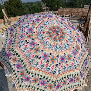Vintage Garden Decorative Large Umbrella Sun Shade Cotton Outdoor Parasol Designer Embroidered Cotton Garden Umbrella Parasol Outdoor Large