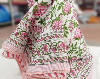 Indian Quilt Hand quilted Blanket Traditional Throw Hand Block Printed Razai Reversible Cotton Filling Winter Warm Quilt Twin Floral Print