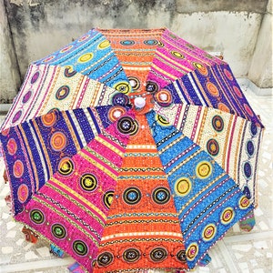 Vintage Garden Decorative Large Umbrella Sun Shade Cotton Outdoor Parasol Designer Embroidered Cotton Garden Umbrella Parasol Outdoor Large