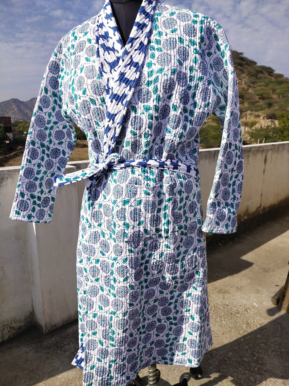 Handmade Quilted Gown Reversible Cotton Robe Warm Gown Hand Etsy