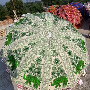 Vintage Garden Elephant Large Umbrella Sun Shade Cotton Outdoor Parasol Designer Embroidered Cotton Garden Umbrella Parasol Outdoor Large