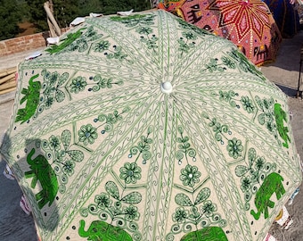Stary haftowany parasol ogrodowy w kształcie słonia: duży bawełniany parasol przeciwsłoneczny