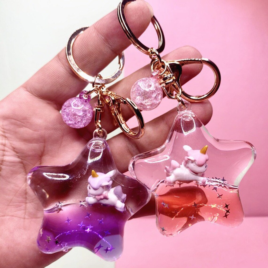 Liquid glitter unicorn keychain Etsy