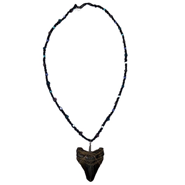 Shark Tooth Pendant Handmade Beaded Macrame Necklace