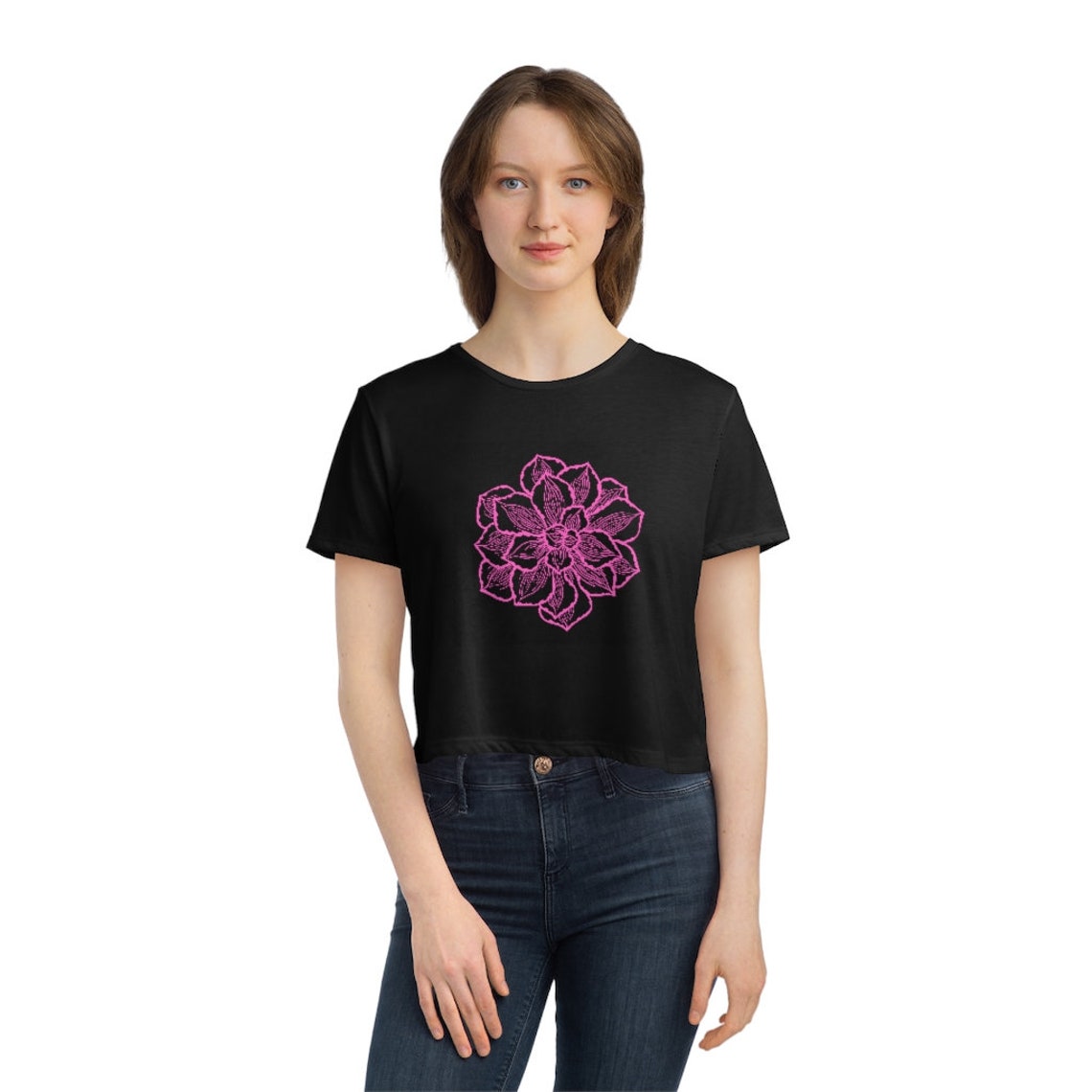 Women's Flowy Pink Flower Cropped T-Shirt | Etsy