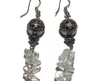 Clear Quartz Crystal and Silver Earrings