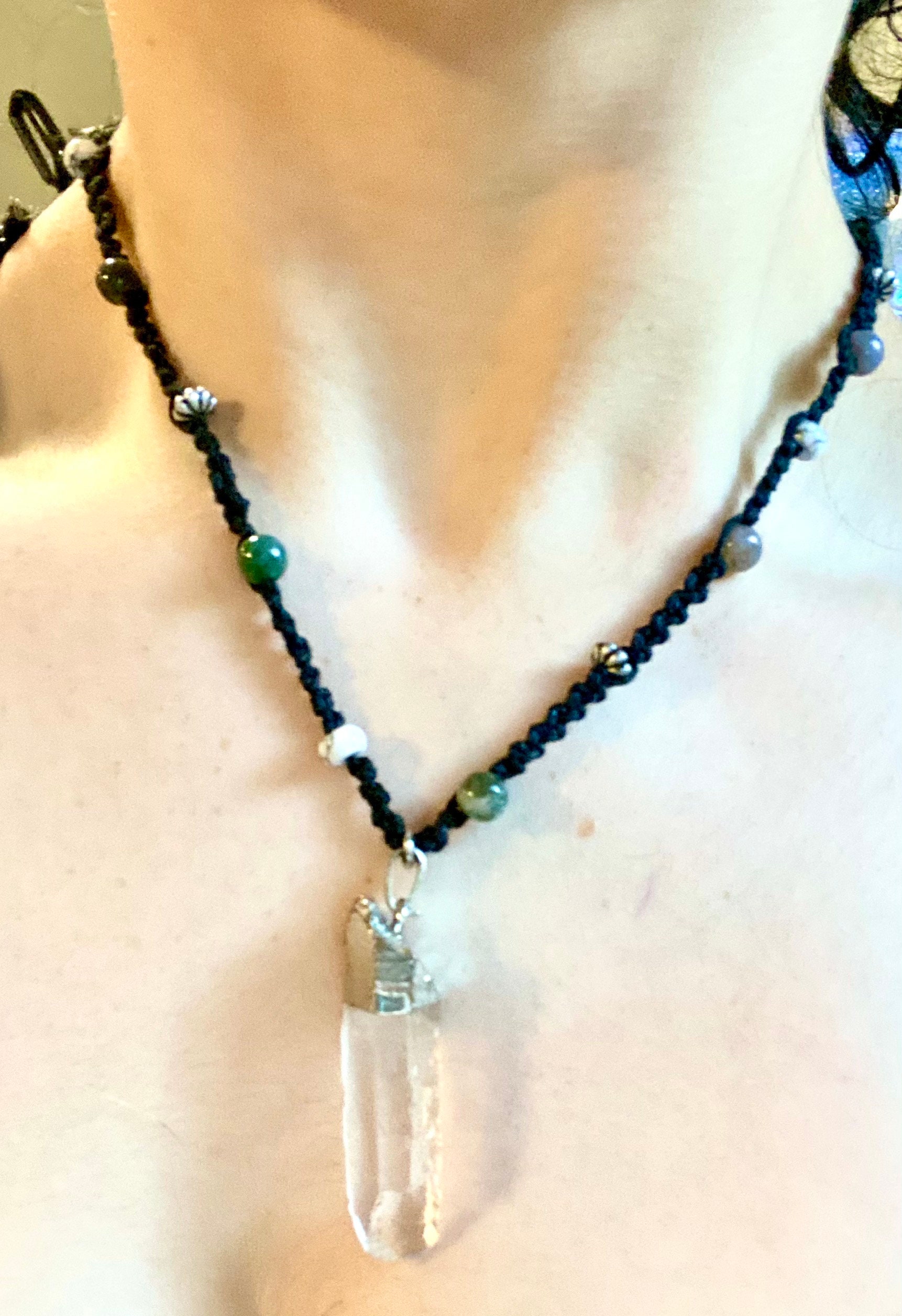 macrame gemstone necklace