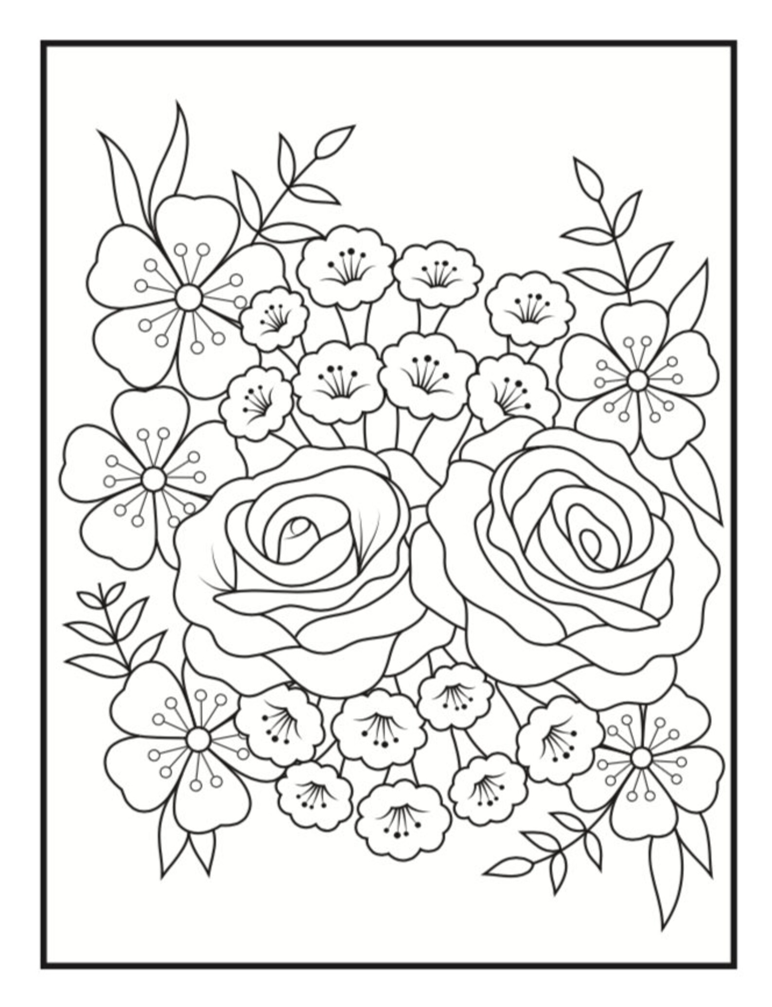 Flowers and Baby Animals Printable Kids and Adult Coloring Etsy