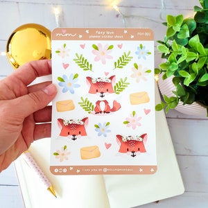 Foxy love planner hoja de pegatinas - Hoja de pegatinas mate - papelería - pegatina kawaii - etiqueta engomada del planificador