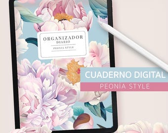 Digital anteckningsbok med pionblommor | iPad GoodNotes Notability (PDF)