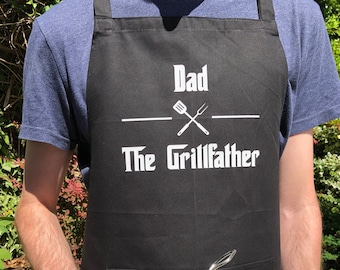 Personalised Black 100% Cotton Bib BBQ Apron With Front Pocket, Mens BBQ Apron, Gift For Dad, Father’s Day Gift, Birthday Gift For Him