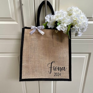 Personalised Retirement Bag, Canvas Jute Tote Bag, Named Gift Bag, Work Leaving Gift For Her, Shopping Bag