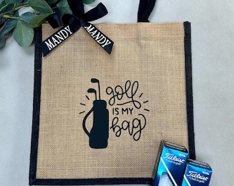 Personalised  'Golf Is My Bag' Shopper Tote, Golf Lover Birthday Gift With Named Ribbon