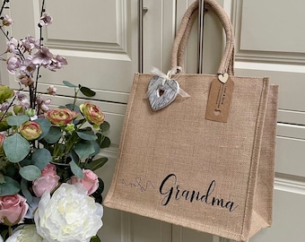 Personalised Shopping Bag, Canvas Jute Tote Bag, Birthday Or Valentines Gift, Mum Nanny Nan Nana Nanna Grandma Gran Granny, Mother's Day Bag