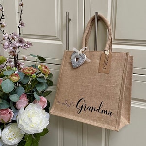 Personalised Shopping Bag, Canvas Jute Tote Bag, Birthday Or Valentines Gift, Mum Nanny Nan Nana Nanna Grandma Gran Granny, Mother's Day Bag