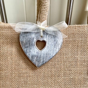 Personalised Shopping Bag, Canvas Jute Tote Bag, Birthday Or Valentines Gift, Mum Nanny Nan Nana Nanna Grandma Gran Granny, Mother's Day Bag Wooden Hanging Heart