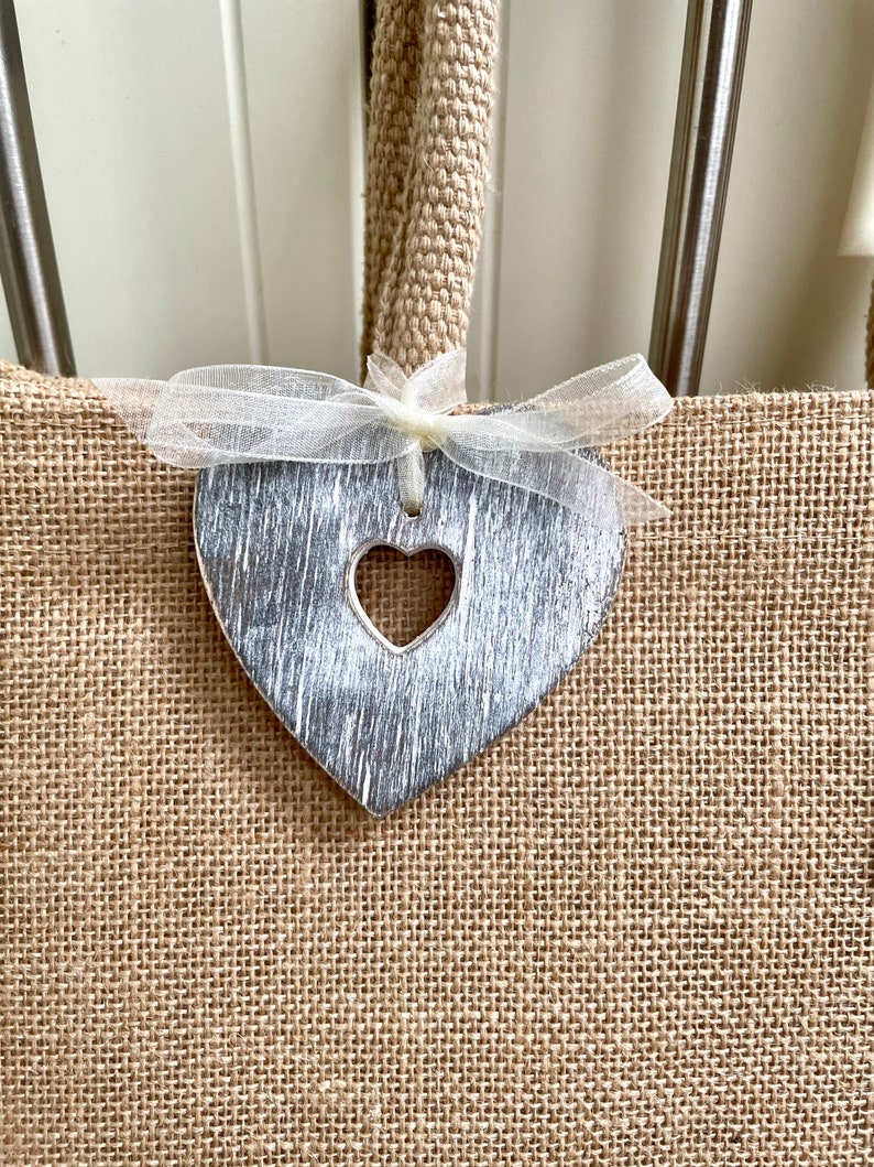 Personalised Shopping Bag, Canvas Jute Tote Bag, Birthday Or Valentines Gift, Mum Nanny Nan Nana Nanna Grandma Gran Granny, Mother's Day Bag Wooden Hanging Heart