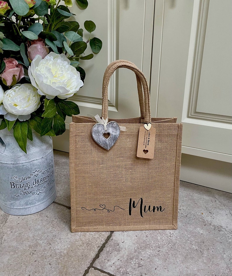 Personalised Shopping Bag, Canvas Jute Tote Bag, Birthday Or Valentines Gift, Mum Nanny Nan Nana Nanna Grandma Gran Granny, Mother's Day Bag image 2