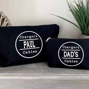 Personalised Canvas Bag, Phone Charger & Cable Storage Pouch, iPhone Travel Storage Bag, Gadgets Tidy Bag