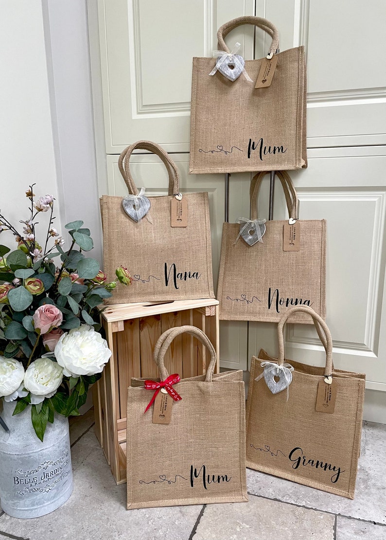 Personalised Shopping Bag, Canvas Jute Tote Bag, Birthday Or Valentines Gift, Mum Nanny Nan Nana Nanna Grandma Gran Granny, Mother's Day Bag image 7