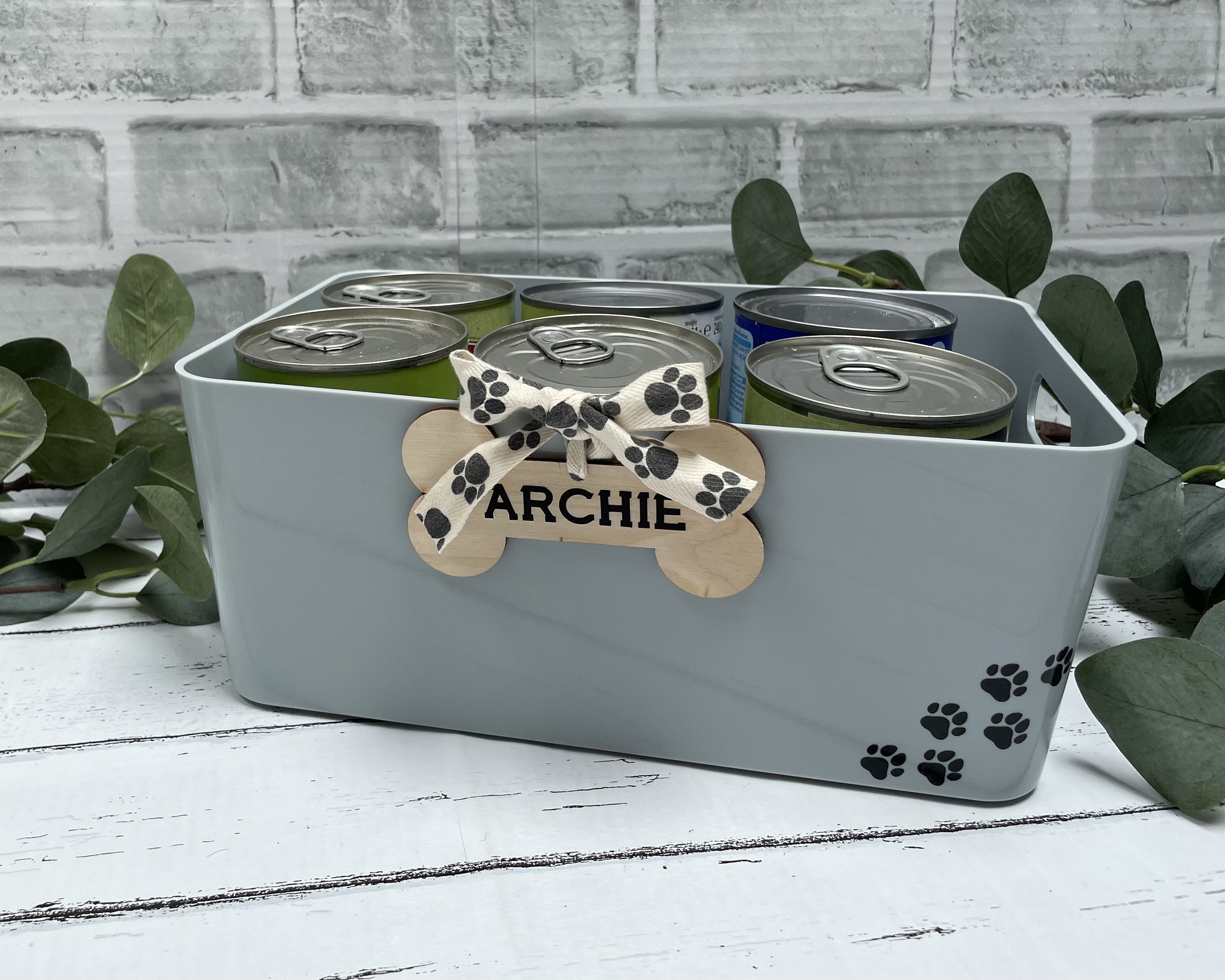 Personalised Dog Storage Box & Wooden Bone Tag Pet Food Box Etsy