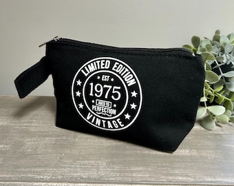 Special Vintage Age Birthday Pouch, Canvas Bag, Storage Organiser, Bits & Bobs, 30th, 40th, 50th, 60th, 70th