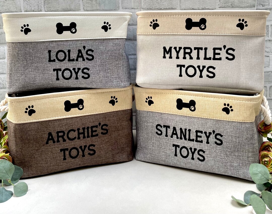 Personalised Dog Toy Box, Cat Toys Canvas Storage Basket, Large Pet