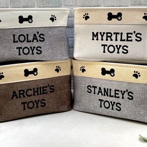 Personalised Dog Toy Box, Cat Toys Canvas Storage Basket, Large Pet Storage, Present For Dogs, New Puppy Gift, Dog Toys, Balls, Accessories