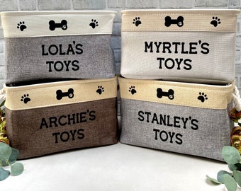 Personalised Dog Toy Box, Cat Toys Canvas Storage Basket, Large Pet Storage, Present For Dogs, New Puppy Gift, Dog Toys, Balls, Accessories