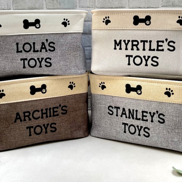 Personalised Dog Toy Box, Cat Toys Canvas Storage Basket, Large Pet Storage, Present For Dogs, New Puppy Gift, Dog Toys, Balls, Accessories