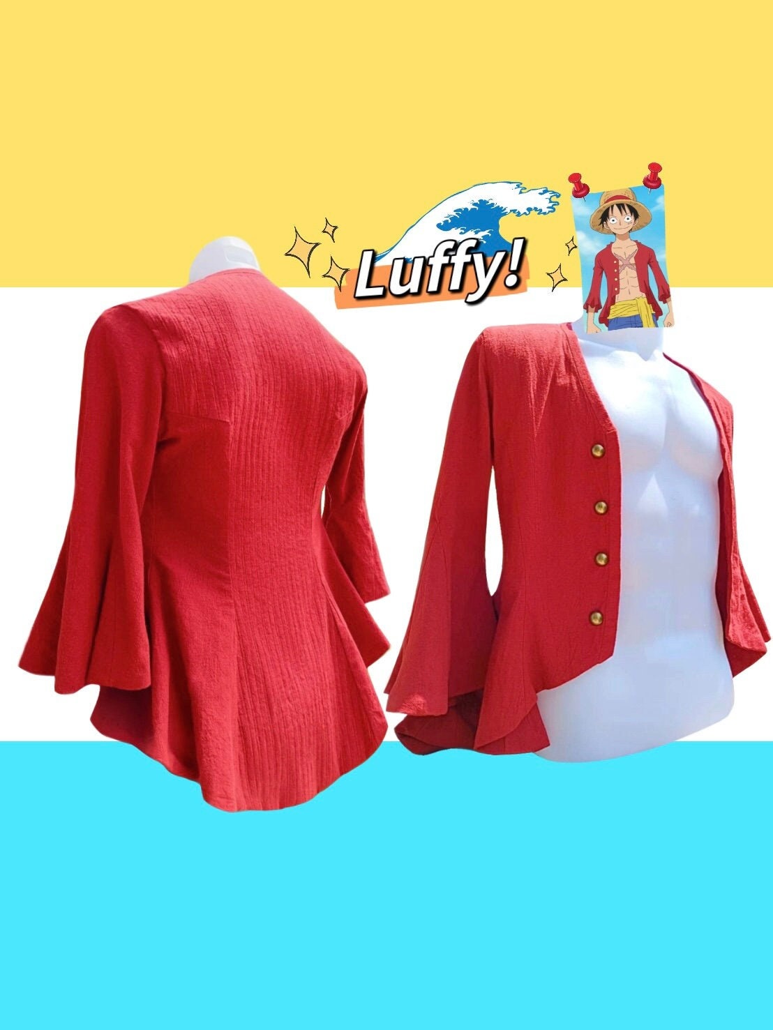 One Piece Cosplay Costume Monkey D Luffy 1st Generation unisex full set  clothes (Vest+Shorts+Hat)