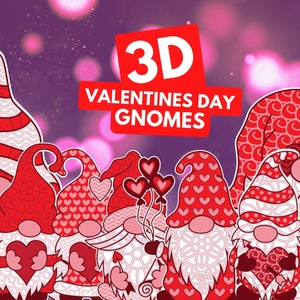 3D Valentines Day Gnomes SVG Bundle, Layered SVG Cut Files, instant download, commercial use, clip arts, svg, png, Mandala, Zentangle
