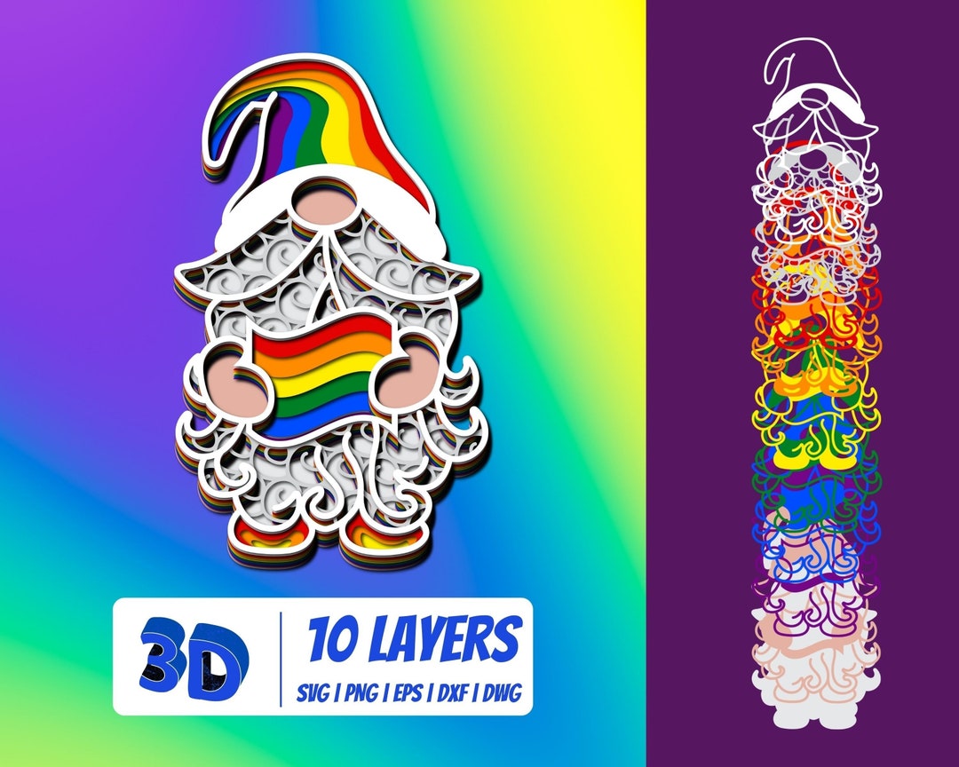 3D Pride Gnome SVG, Layered SVG Cut Files, Instant Download, Commercial ...