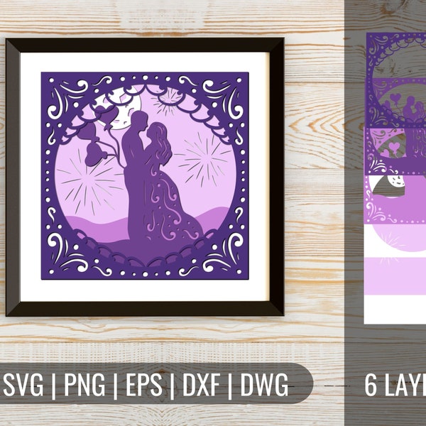3D Wedding Shadow Box 1 SVG, Layered SVG Cut Files, instant download, commercial use, clip arts, svg, png, Wedding, Bride, Groom, Family