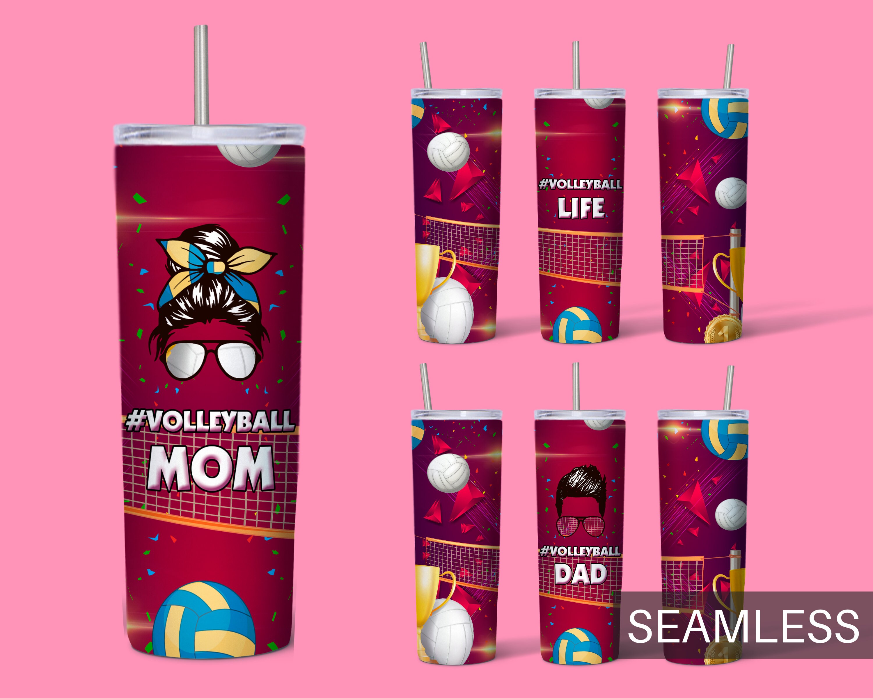 Volleyball Tumbler Sublimation Nahtloses Muster Skinny Etsy