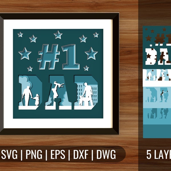DAD Number 1 Shadow Box SVG, Layered SVG Cut Files, instant download, commercial use, clip arts, svg, png, Dad, Father, Daddy, Fishing