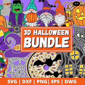 3D Halloween SVG Bundle, Layered SVG Cut Files, instant download, commercial use, clip arts, svg, png, Mandala, Zentangle, Pumpkin, Witch