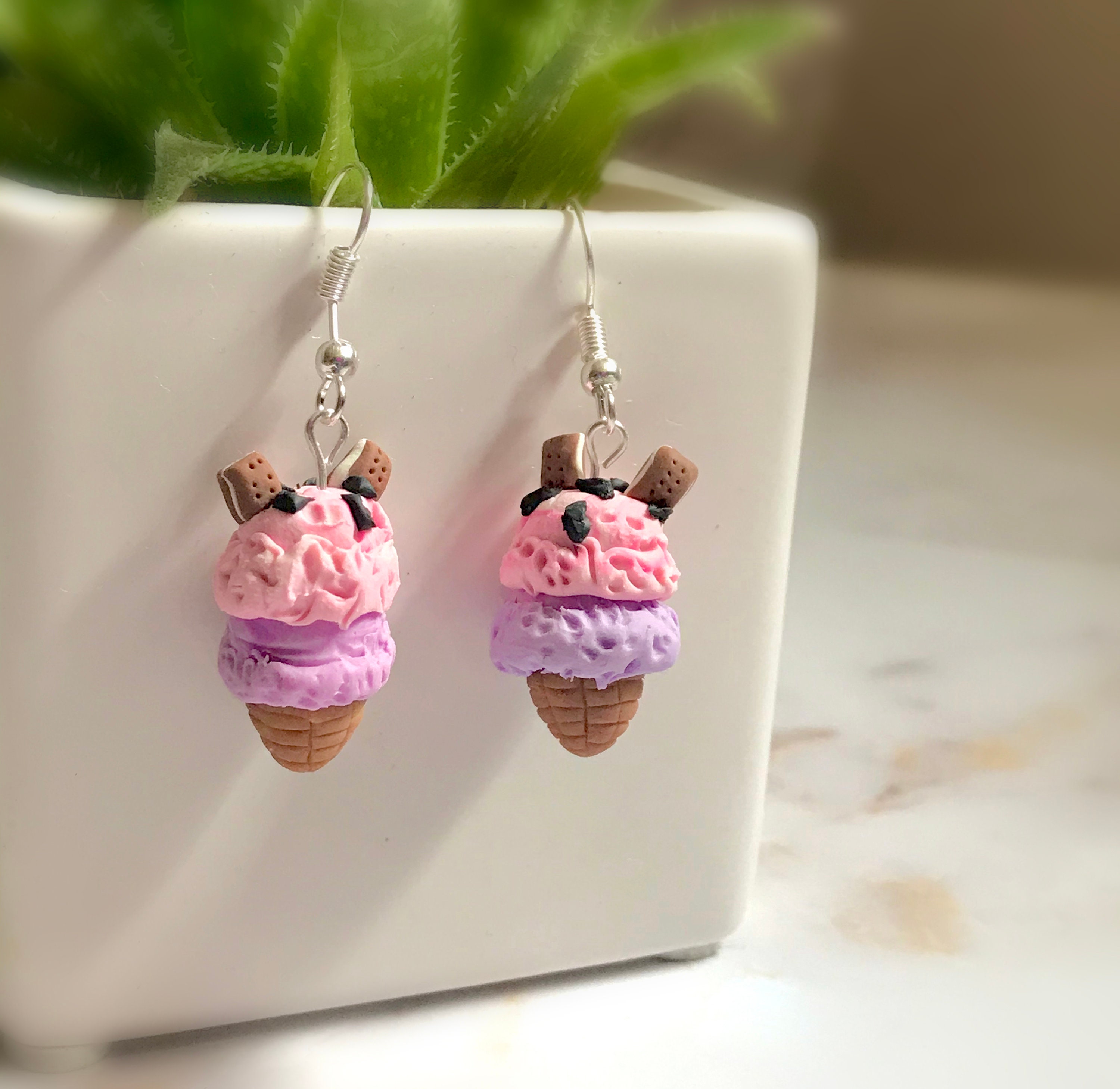 Handmade Ice Cream Earring Ice Cream with Biscuit Earring Etsy