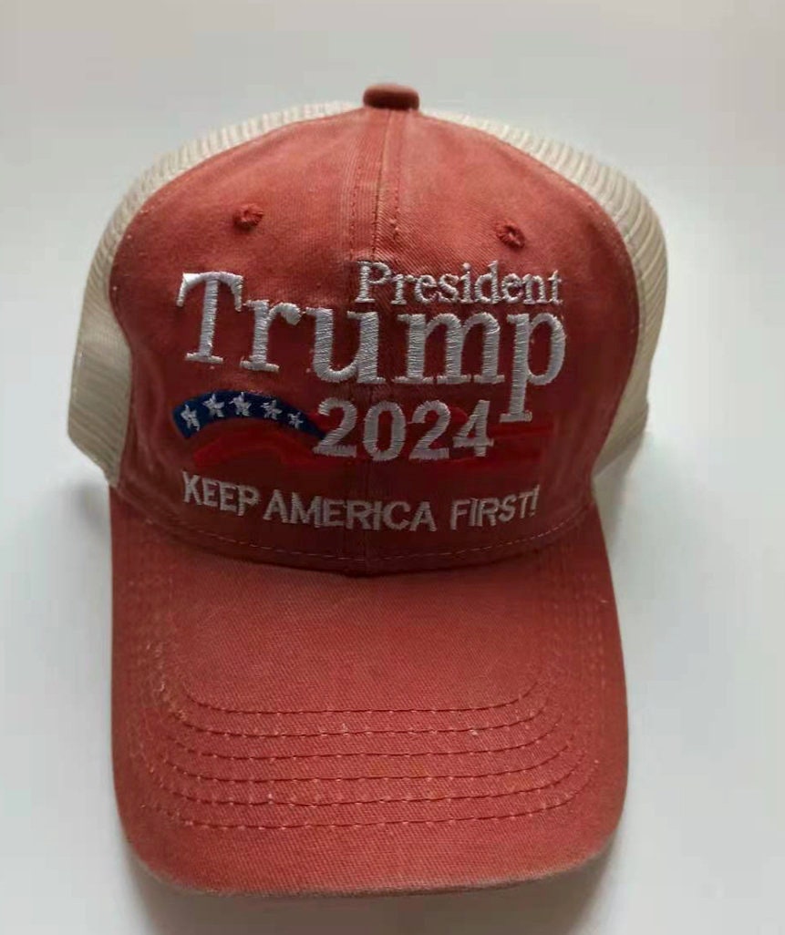 Washed Orange Trump 2024 Embroidery Hat Cap Etsy