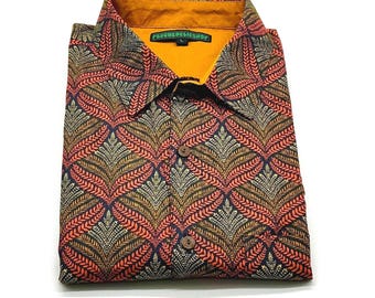 Camisa étnica floral vintage para hombre, 100 % algodón, hecha a mano, estilo bohemio, hippie, tribal, retro, alternativa, bohemia, para festivales.