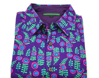 Psychedelisches Hemd, Blumenhemd, Ethno-Hemd, Herrenhemd, Baumwollhemd, Vintage-Hemd