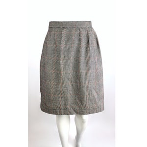 Vintage Plaid Skirt Straight Mini Wool Black Grey 1980&#39;s Preppy School Secretary size Medium - Georgio Sant Angelo