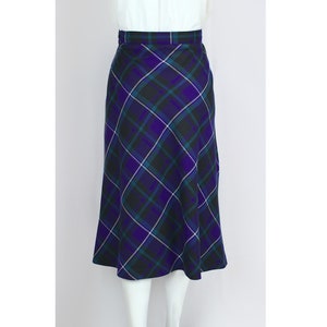 ヴィンテージ チェック柄ウールスカート ネイビー ロイヤルブルー グリーン ホワイト ふくらはぎ丈 トランペット フレア 1990 年代 サイズ XS - Talbots
