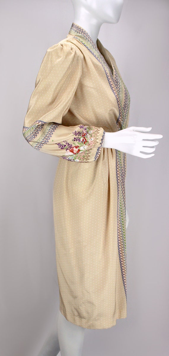 Vintage Wrap Dress Puff Sleeve Floral Polka Dot G… - image 3