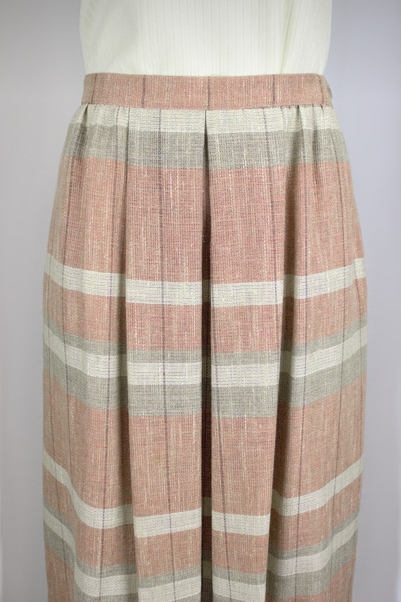 Vintage Pleated Striped Skirt Plaid Pink Grey Bro… - image 4