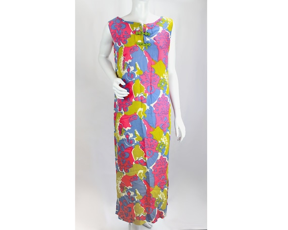 Vintage Hawaiian Dress Long Silk Floral Colorful … - image 1